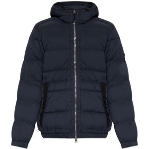 Stone Island, Heren, Jassen, Blauw, Maat: L Leer,