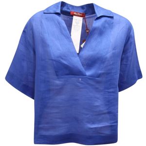 Max Mara, Dames, Blouses & Shirts, Blauw, Maat: 2XS Linnen,