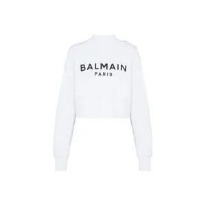 Balmain Eco-verantwoord katoenen cropped sweatshirt met logo print , White , Dames , Maat: L
