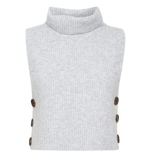 Cream - Korte Gebreide Slipover - Lichtgrijs Melange - Dames - Polyester