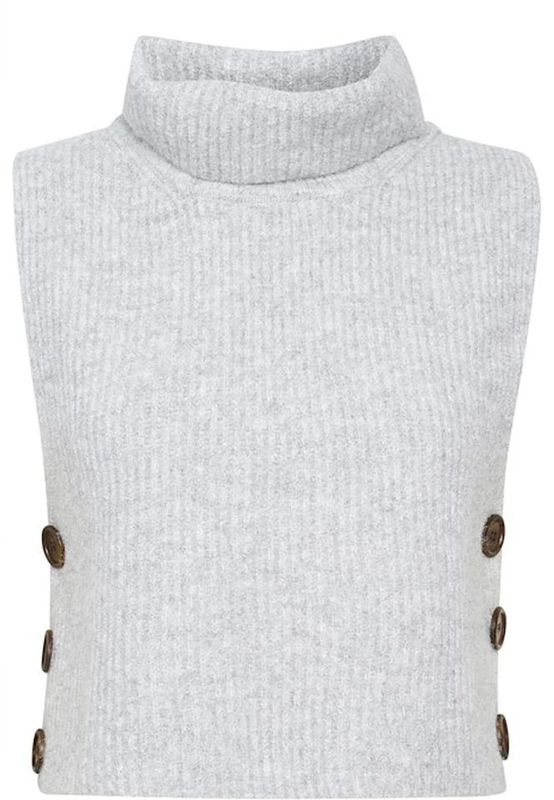 Cream - Korte Gebreide Slipover - Lichtgrijs Melange - Dames - Polyester