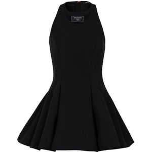 Balmain Wijd uitlopend geplooide grain de poudre jurk , Black , Dames , Maat: 2XS