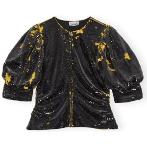 Ganni, Dames, Blouses & Shirts, Zwart, Maat: XS Poliester,