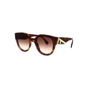 Fendi Glamoureuze ronde zonnebril met bruine verlooplens , Brown , Dames , Maat: 63 MM
