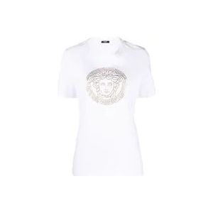 Versace Witte/Goudkleurige Medusa Head T-shirts en Polos , White , Dames , Maat: S