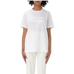 Elisabetta Franchi, Dames, Tops, Wit, Maat: XL Katoen,