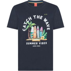 Sun68, Heren, Tops, Blauw, Maat: M Katoen,