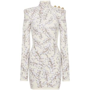 Balmain Rode bessen jacquard gebreide korte jurk , Multicolor , Dames , Maat: L