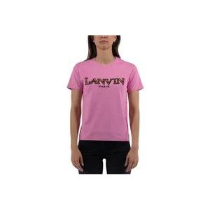 Lanvin Elegante Dameskatoenen T-Shirt met Gedetailleerd Borduurwerk , Pink , Dames , Maat: M