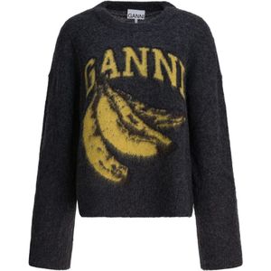 Ganni - Oversized O-neck Knitwear - Grijs - Dames - Wol