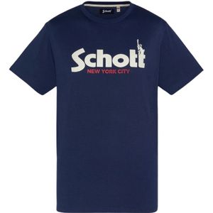 Schott Nyc, Heren, Tops, Blauw, Maat: 2XL Katoen,