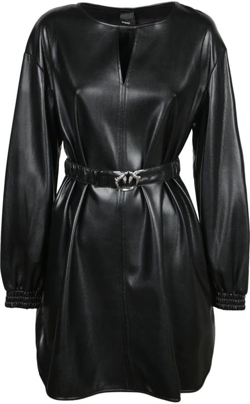 Pinko, Dames, Jurken, Zwart, Maat: L Leer,