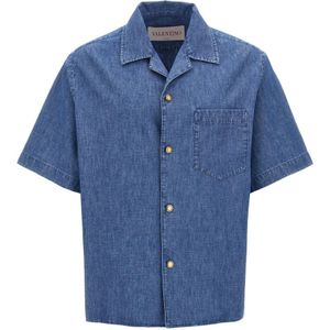 Valentino Garavani, Heren, Overhemden, Blauw, Maat: S Denim,