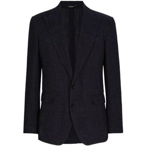 Dolce & Gabbana - Blazer - Blauw - Heren - Katoen-Linnen Mix
