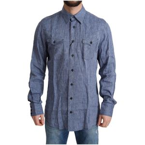 Dolce & Gabbana, Heren, Overhemden, Blauw, Maat: M Linnen,