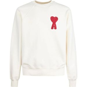 Ami Paris, Heren, Sweatshirts & Hoodies, Beige, Maat: M Katoen,