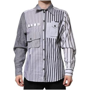 Dolce & Gabbana - Casual Overhemd - Wit Grijs Gestreept - Heren - Katoen