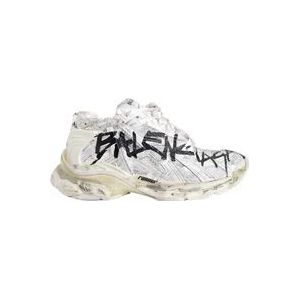 Balenciaga Zwarte en Witte Runner Graffiti Sneakers , White , Dames , Maat: 39 EU