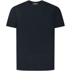 Zanone - T-shirt - Blauw - 100% Katoen Crêpe - Korte Mouwen