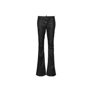 Dsquared2 Zwarte Flared Stretch Denim Jeans , Black , Dames , Maat: S