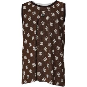 Dolce & Gabbana - Bruin Logo Monogram T-shirt - Heren - Katoen - Ronde Hals
