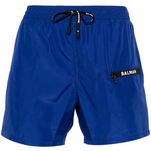 Balmain Blauwe Logo-Print Zwemshorts , Blue , Heren , Maat: 3XL