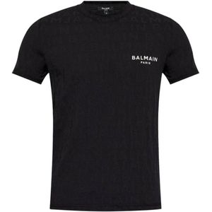 Balmain Zwart Stretch Slim Fit Logo T-Shirt , Black , Heren , Maat: M