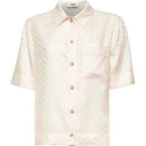 Fendi - Zijde Blouse - Roze - Jacquard Ontwerp - Logo-Knoopsluiting