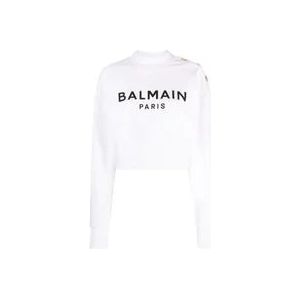 Balmain Logo-Print Cropped Sweatshirt , White , Dames , Maat: L