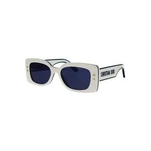 Dior Stoere en moderne zonnebril met blauwe lenzen , White , Dames , Maat: 53 MM