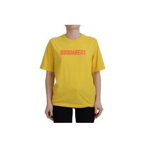 Dsquared2 Gele Logo Print Katoenen Crewneck T-shirt , Yellow , Dames , Maat: 2XS