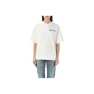 Moncler Witte T-shirt met rubberen logo , White , Dames , Maat: S