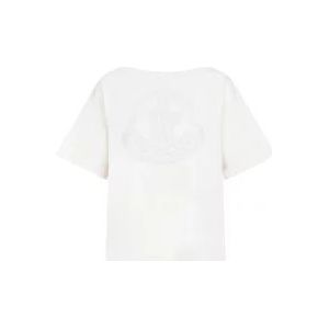 Moncler Wit Katoenen T-shirt Brede Kraag , Beige , Dames , Maat: M