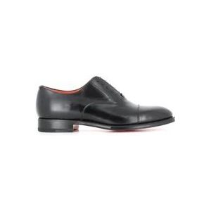 Santoni Klassieke zwarte leren Oxford schoenen , Black , Heren , Maat: 46 EU