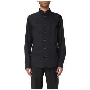 Emporio Armani, Heren, Overhemden, Zwart, Maat: S Katoen,