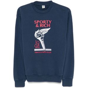 Sporty & Rich, Dames, Sweatshirts & Hoodies, Blauw, Maat: S Katoen,