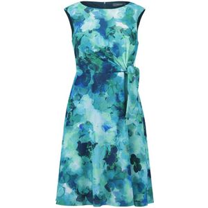 Vera Mont Jurk met All Over Print en Plooien Groen/Blauw