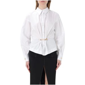 Elisabetta Franchi - Blouse - Wit - Katoen - Lange Mouwen - Regular Fit