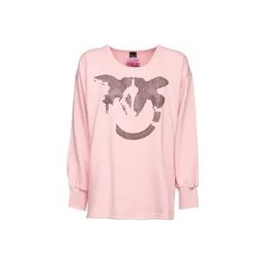 Pinko Katoen Roze Ronde Hals Sweater , Pink , Dames , Maat: M