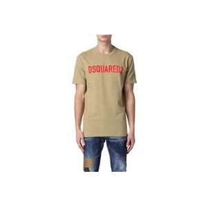 Dsquared2 Heren T-Shirt met Korte Mouwen , Beige , Heren , Maat: XL