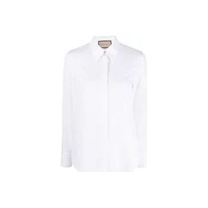 Gucci Witte Logo-Geborduurde Katoenen Overhemd , White , Dames , Maat: S