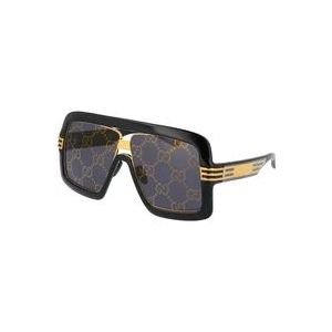 Gucci Vierkante zonnebril met GG-lens , Black , Heren , Maat: ONE Size