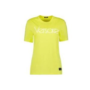 Versace Organisch Katoen Logo T-shirt 1978 , Yellow , Dames , Maat: XS