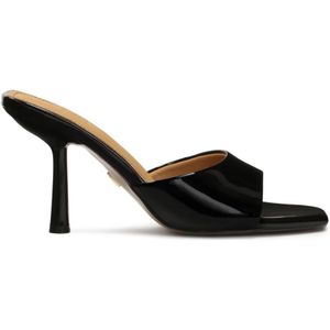 Kazar - Zwart Gelakte Teenslippers - Dames - Leer - Vierkante Neus