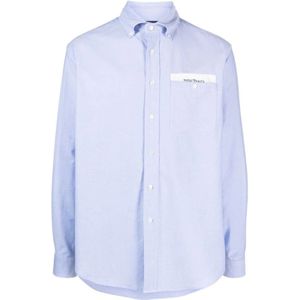 Palm Angels, Heren, Overhemden, Blauw, Maat: S Katoen,