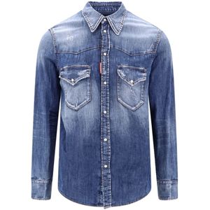 Dsquared2, Heren, Overhemden, Blauw, Maat: 2XS Katoen,
