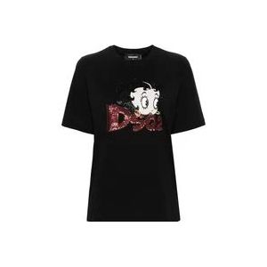 Dsquared2 Zwart Bedrukt T-shirt en Polo , Black , Dames , Maat: S