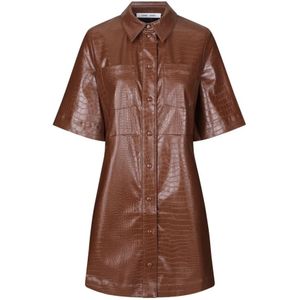 Samsøe Samsøe - Myla - Jurk - Bruin - Crocodile Faux-Leather