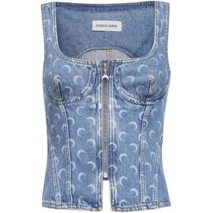 Marine Serre, Dames, Tops, Blauw, Maat: S Denim,
