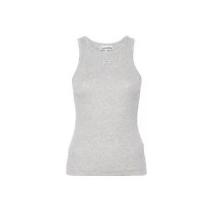 Ganni Grijze Mouwloze T-shirt van Stretchkatoen , Gray , Dames , Maat: S